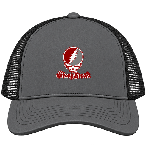 Stony Brook Stealie Premium Unisex Trucker Cap — Design: Stony Brook University — Charcoal/Black