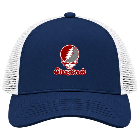 Stony Brook Stealie Premium Unisex Trucker Cap — Design: Stony Brook University — Navy/White