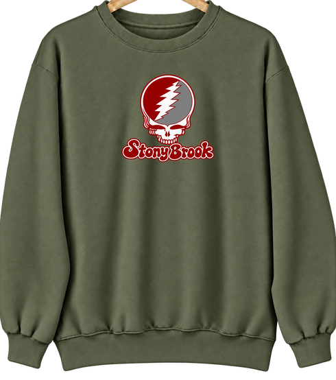 Stony Brook Stealie Premium Unisex Crewneck — Design: Stony Brook University — Military Green