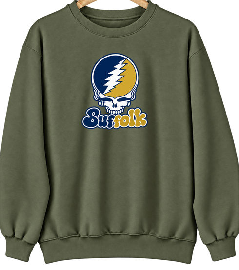 Suffolk Stealie Premium Unisex Crewneck — Design: Suffolk University — Military Green