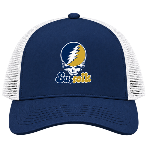 Suffolk Stealie Premium Unisex Trucker Cap — Design: Suffolk University — Navy/White