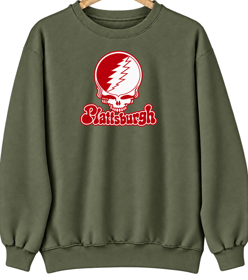 Plattsburgh Stealie Premium Unisex Crewneck — Design: SUNY Plattsburgh — Military Green