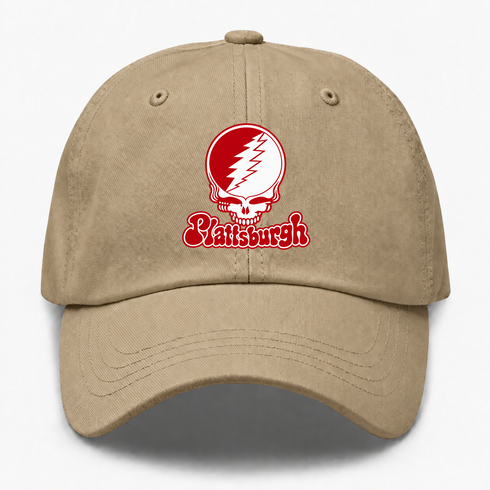 Plattsburgh Stealie Premium Unisex Dad Hat — Design: SUNY Plattsburgh — Khaki