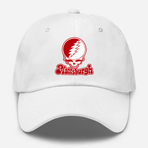 Plattsburgh Stealie Premium Unisex Dad Hat — Design: SUNY Plattsburgh — White