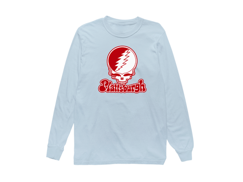 Plattsburgh Stealie Premium Unisex Long-Sleeve — Design: SUNY Plattsburgh — Chambray