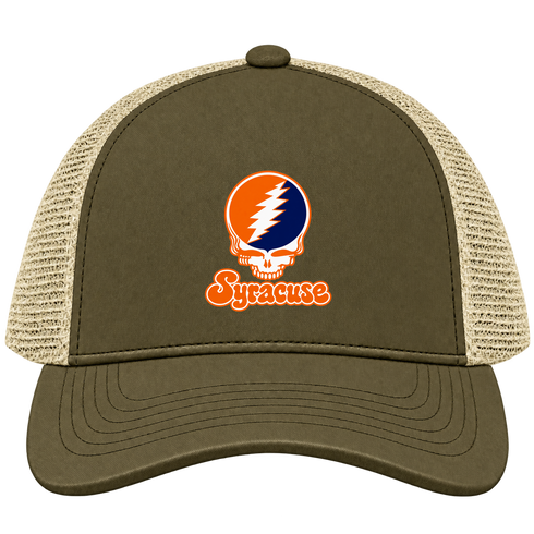 Syracuse Stealie Premium Unisex Trucker Cap — Design: Syracuse University — Moss/Khaki