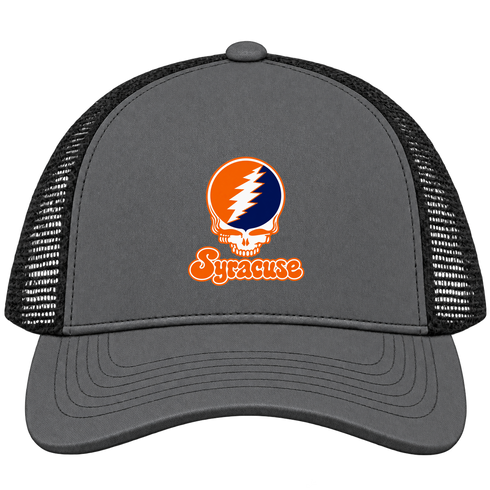 Syracuse Stealie Premium Unisex Trucker Cap — Design: Syracuse University — Charcoal/Black