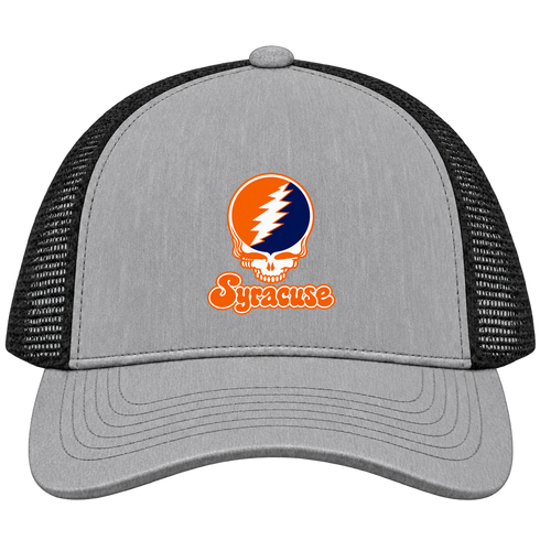 Syracuse Stealie Premium Unisex Trucker Cap — Design: Syracuse University — Heather Grey/Black