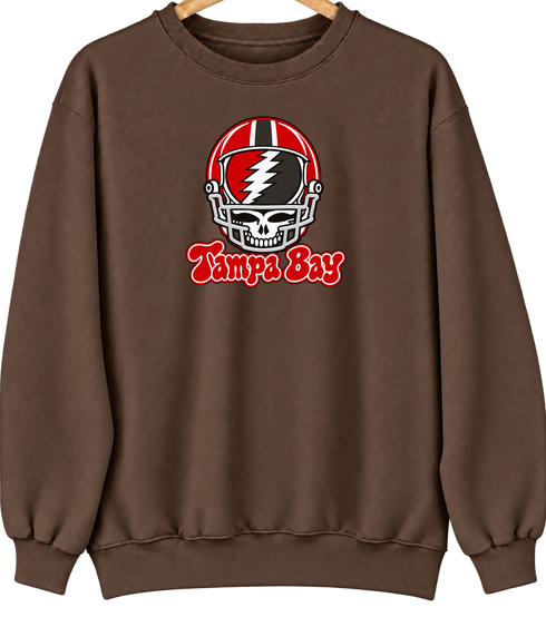 Tampa Bay Helmet Stealie Premium Unisex Crewneck — Tampa Bay Buccaneers — Brown