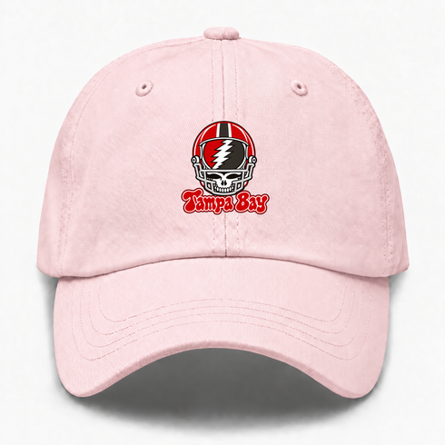 Tampa Bay Helmet Stealie Premium Unisex Dad Hat — Tampa Bay Buccaneers — Pink