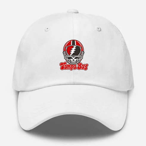Tampa Bay Helmet Stealie Premium Unisex Dad Hat — Tampa Bay Buccaneers — White