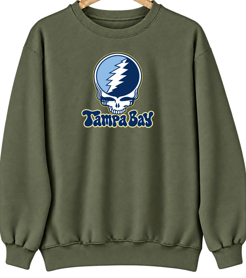 Tampa Bay Baseball Stealie Grateful Dead Crewneck — Tampa Bay Rays — Military Green