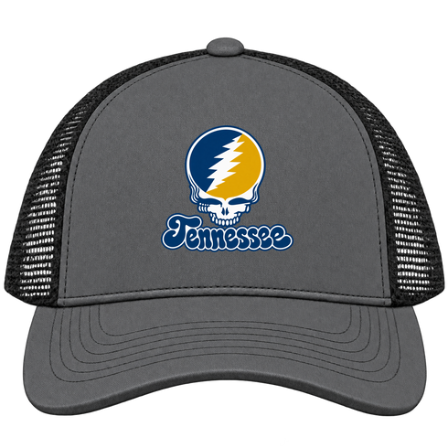 Chatanooga Stealie Premium Unisex Trucker Cap — Design: Tennesee Chatanooga — Charcoal/Black