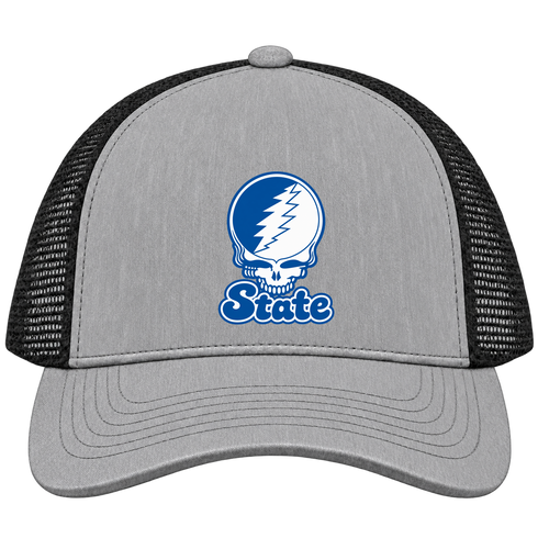 Tennessee Stealie Premium Unisex Trucker Cap — Design: Tennessee State University — Heather Grey/Black