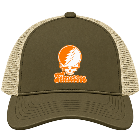 Tennessee Stealie Premium Unisex Trucker Cap — Design: University of Knoxville — Moss/Khaki