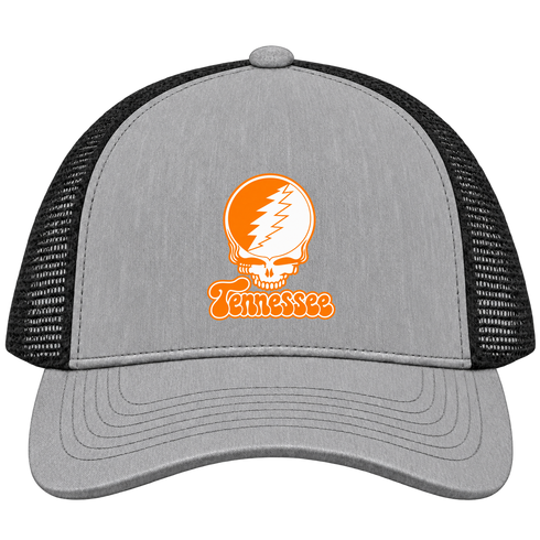 Tennessee Stealie Premium Unisex Trucker Cap — Design: University of Knoxville — Heather Grey/Black