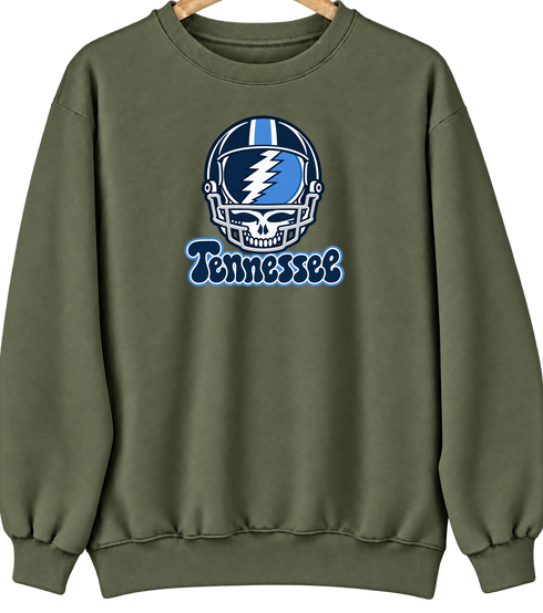 Tennessee Helmet Stealie Premium Unisex Crewneck — Tennessee Titans — Military Green