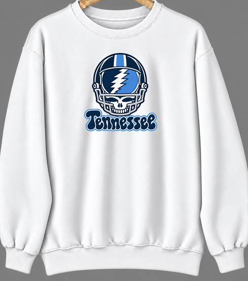 Tennessee Helmet Stealie Premium Unisex Crewneck — Tennessee Titans — White