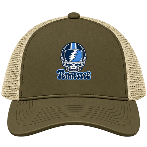 Tennessee Helmet Stealie Premium Unisex Trucker Cap — Tennessee Titans — Moss/Khaki
