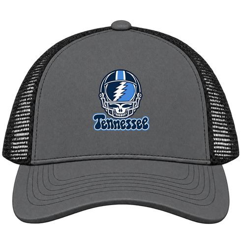 Tennessee Helmet Stealie Premium Unisex Trucker Cap — Tennessee Titans — Charcoal/Black