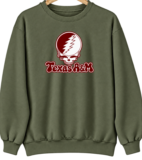 Texas A&M Stealie Premium Unisex Crewneck — Design: Texas A&M University — Military Green