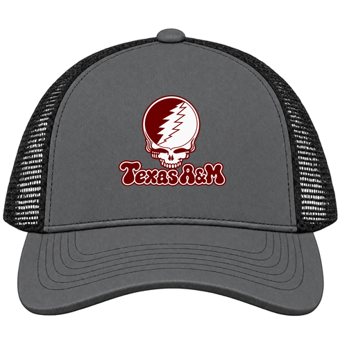 Texas A&M Stealie Premium Unisex Trucker Cap — Design: Texas A&M University — Charcoal/Black