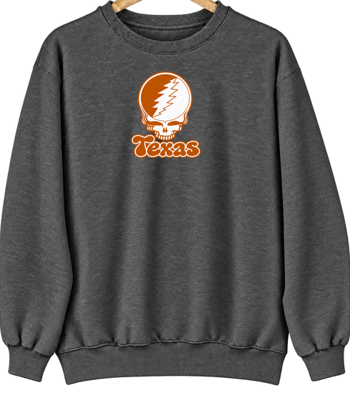 Texas Stealie Premium Unisex Crewneck — Design: Texas at Austin The University of — Dark Heather