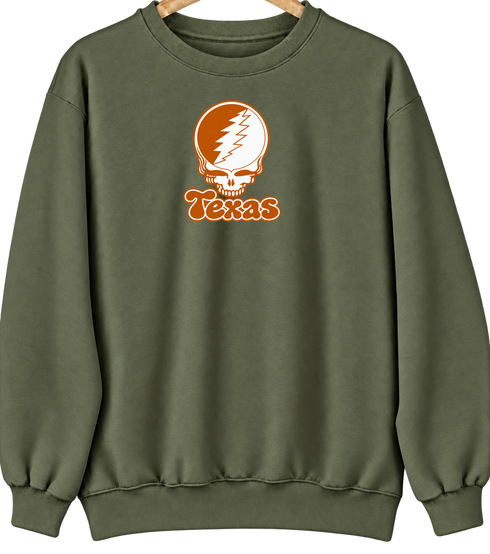 Texas Stealie Premium Unisex Crewneck — Design: Texas at Austin The University of — Military Green