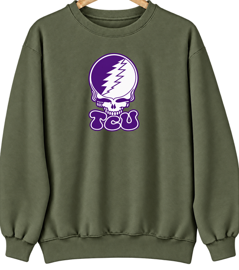 Texas Christian Stealie Premium Unisex Crewneck — Design: Texas Christian University — Military Green