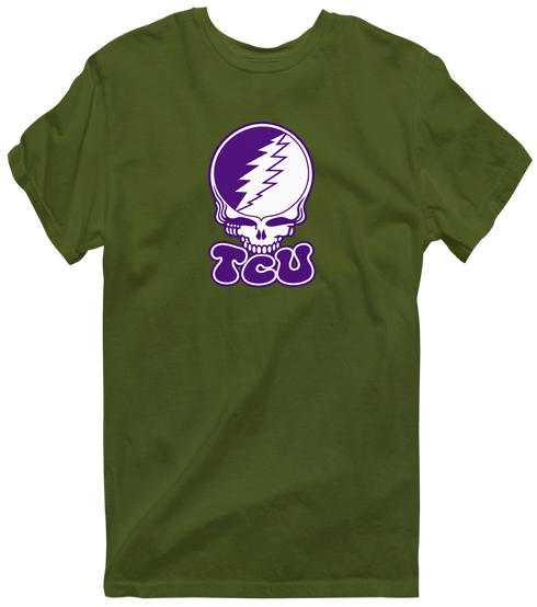 Texas Christian Stealie Premium Unisex T-Shirt — Design: Texas Christian University — Military Green
