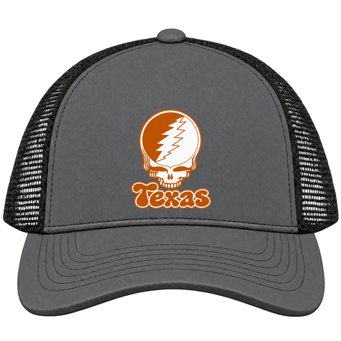 Texas Stealie Premium Unisex Trucker Cap — Design: Texas University of — Charcoal/Black