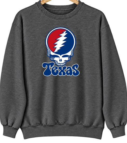 Texas Baseball Stealie Grateful Dead Crewneck — Texas Rangers — Dark Heather