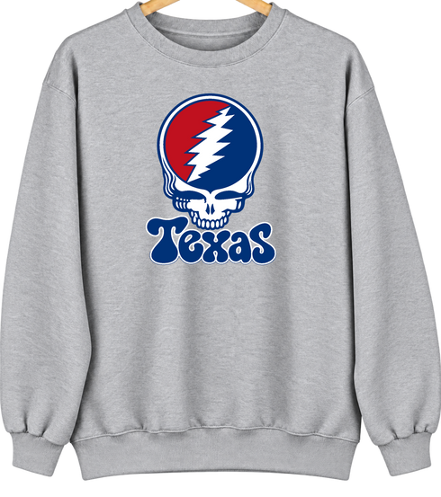 Texas Baseball Stealie Grateful Dead Crewneck — Texas Rangers — Sport Grey