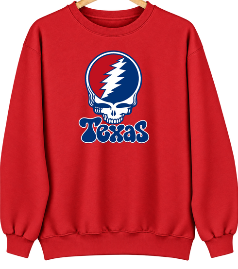 Texas Baseball Stealie Grateful Dead Crewneck — Texas Rangers — Red