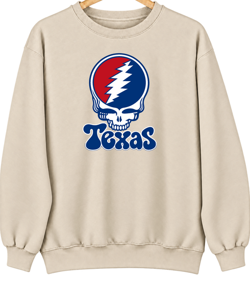 Texas Baseball Stealie Grateful Dead Crewneck — Texas Rangers — Sand