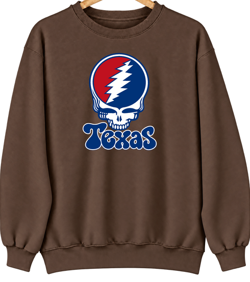 Texas Baseball Stealie Grateful Dead Crewneck — Texas Rangers — Brown