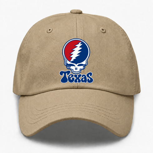 Texas Baseball Stealie Grateful Dead Dad Hat — Texas Rangers — Khaki