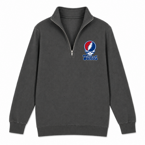 Texas Baseball Stealie Grateful Dead Quarter-Zip — Texas Rangers — Charcoal