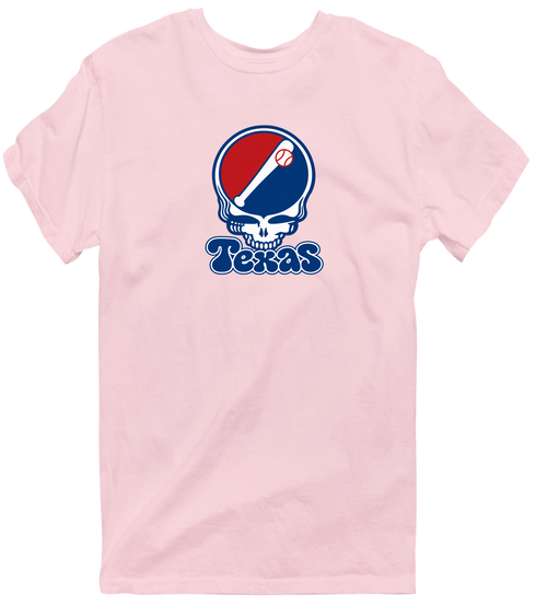 Texas Baseball Stealie Grateful Dead T-Shirt — Texas Rangers — Light Pink