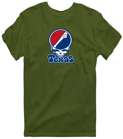 Texas Baseball Stealie Grateful Dead T-Shirt — Texas Rangers — Military Green