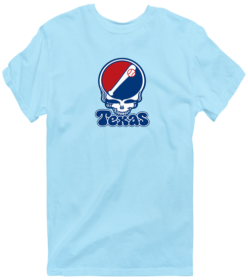 Texas Baseball Stealie Grateful Dead T-Shirt — Texas Rangers — Light Blue