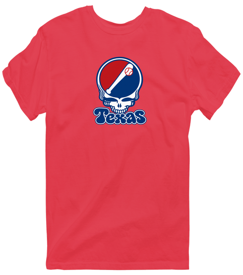 Texas Baseball Stealie Grateful Dead T-Shirt — Texas Rangers — Heather Red