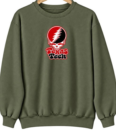 Texas Tech Stealie Premium Unisex Crewneck — Design: Texas Tech — Military Green