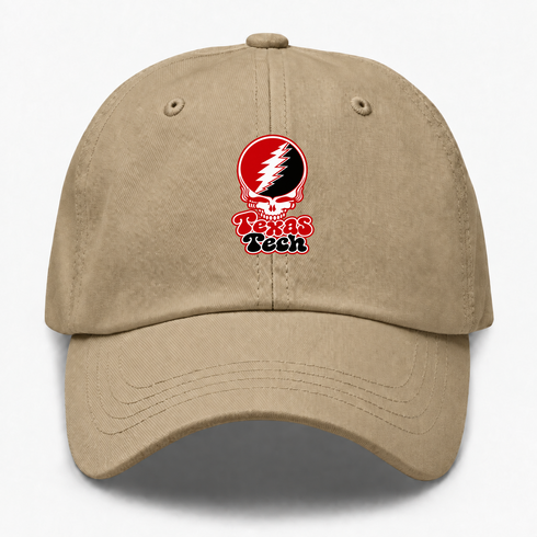 Texas Tech Stealie Premium Unisex Dad Hat — Design: Texas Tech — Khaki