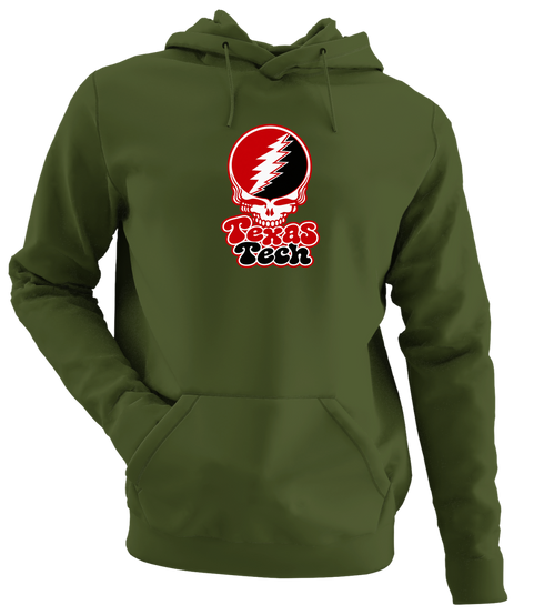 Texas Tech Stealie Premium Unisex Hoodie — Design: Texas Tech — Military Green