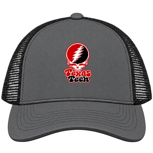 Texas Tech Stealie Premium Unisex Trucker Cap — Design: Texas Tech — Charcoal/Black