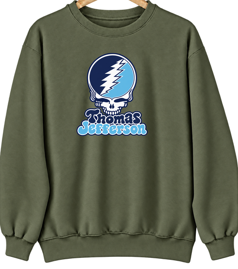 Thomas Jefferson Stealie Premium Unisex Crewneck — Design: Thomas Jefferson University — Military Green