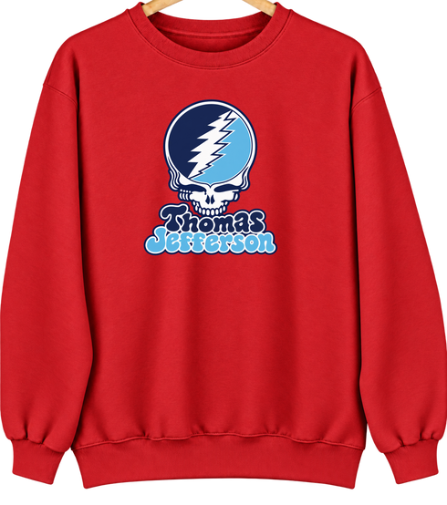 Thomas Jefferson Stealie Premium Unisex Crewneck — Design: Thomas Jefferson University — Red