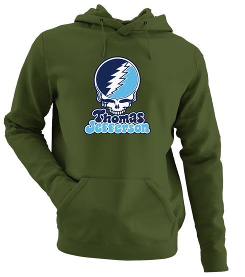 Thomas Jefferson Stealie Premium Unisex Hoodie — Design: Thomas Jefferson University — Military Green
