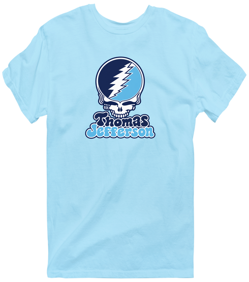 Thomas Jefferson Stealie Premium Unisex T-Shirt — Design: Thomas Jefferson University — Light Blue